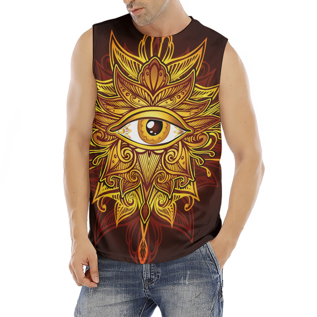 Gold All Seeing Eye Print Men's Fitness Tank Top