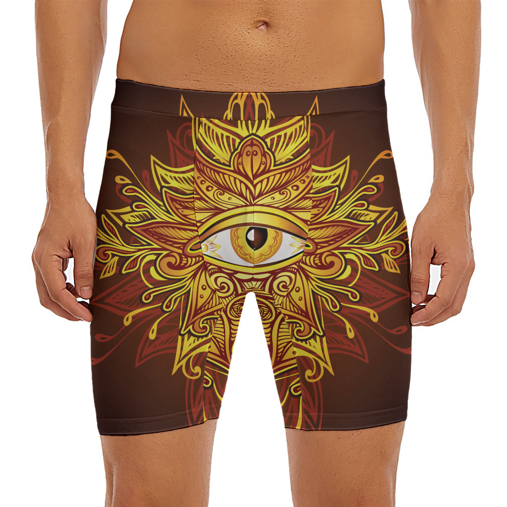 Gold All Seeing Eye Print Men's Long Boxer Briefs