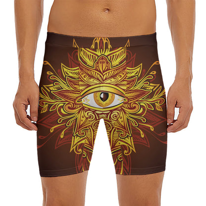 Gold All Seeing Eye Print Men's Long Boxer Briefs
