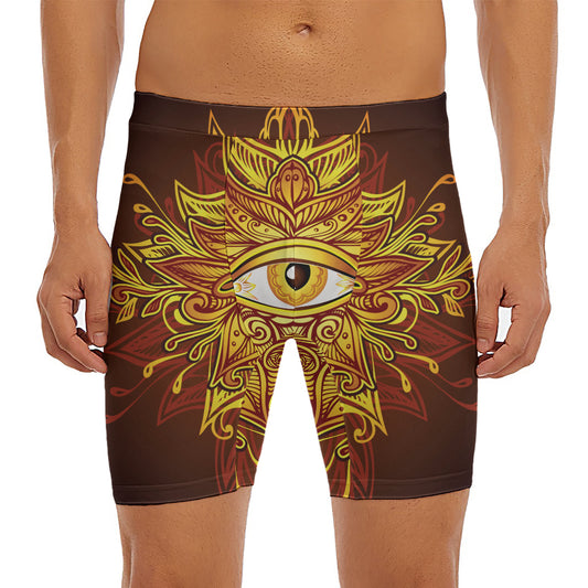 Gold All Seeing Eye Print Men's Long Boxer Briefs