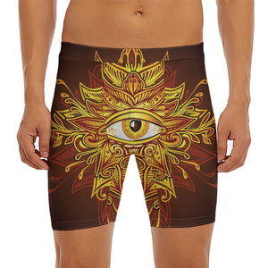 Gold All Seeing Eye Print Men's Long Boxer Briefs