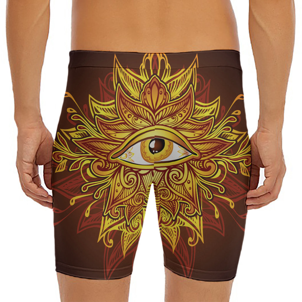 Gold All Seeing Eye Print Men's Long Boxer Briefs