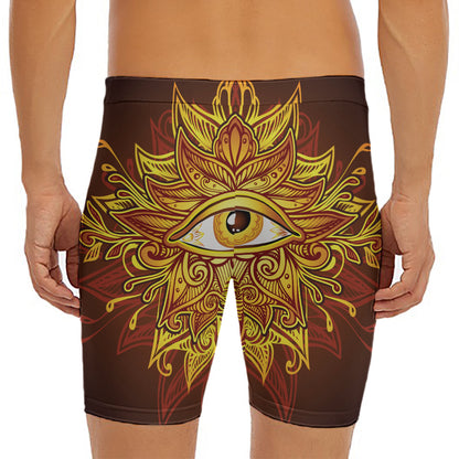 Gold All Seeing Eye Print Men's Long Boxer Briefs