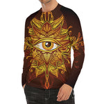 Gold All Seeing Eye Print Men's Long Sleeve Rash Guard