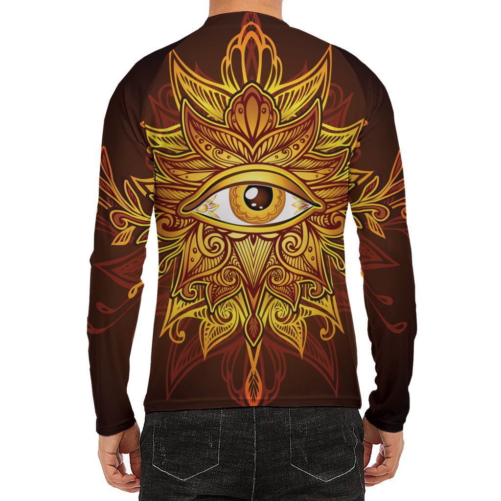 Gold All Seeing Eye Print Men's Long Sleeve Rash Guard