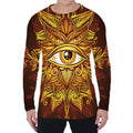 Gold All Seeing Eye Print Men's Long Sleeve T-Shirt