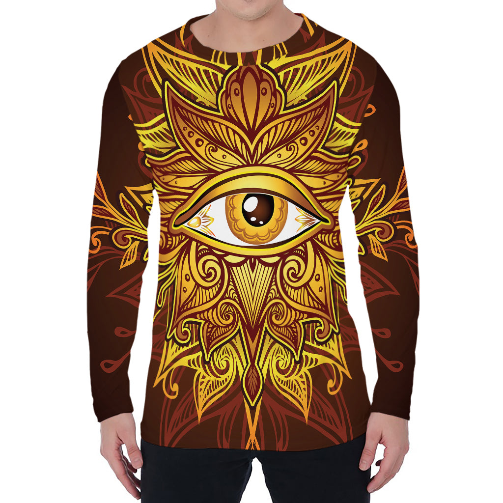 Gold All Seeing Eye Print Men's Long Sleeve T-Shirt