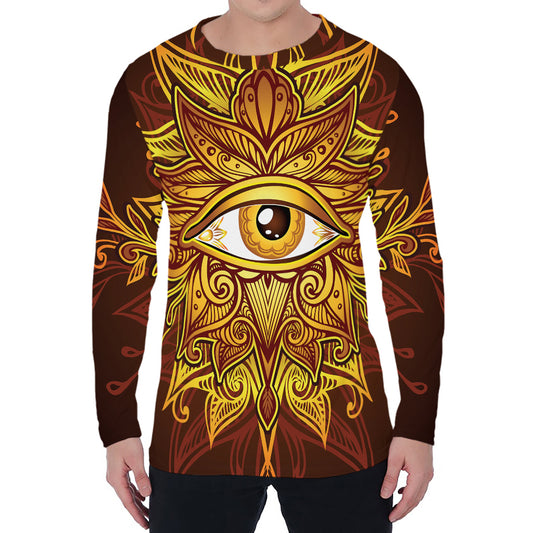 Gold All Seeing Eye Print Men's Long Sleeve T-Shirt