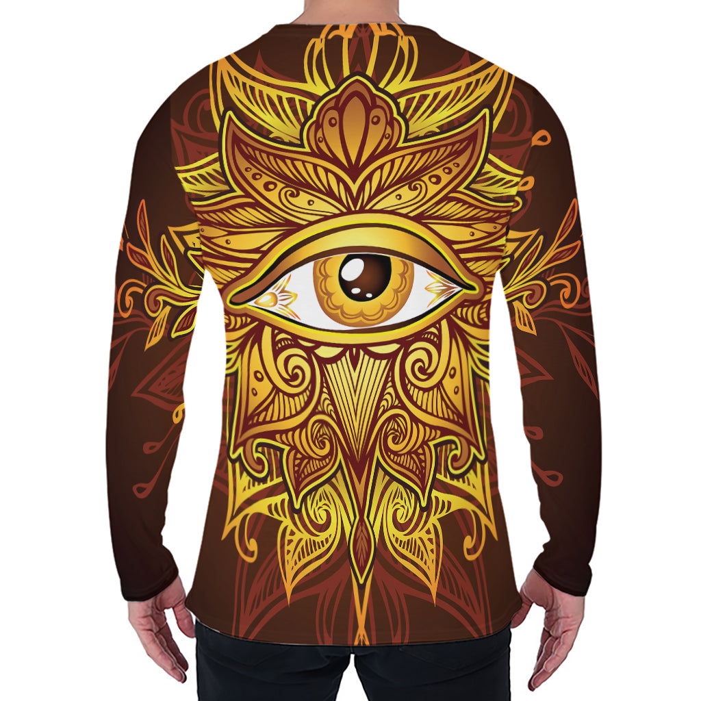 Gold All Seeing Eye Print Men's Long Sleeve T-Shirt