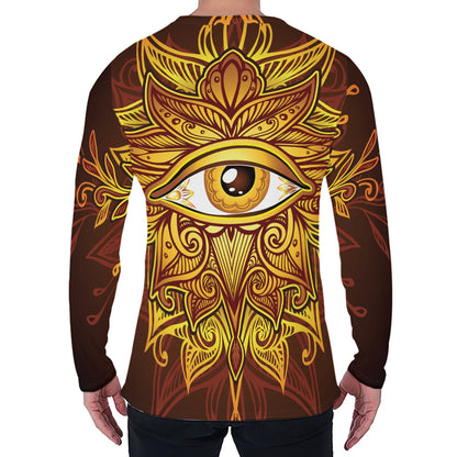 Gold All Seeing Eye Print Men's Long Sleeve T-Shirt