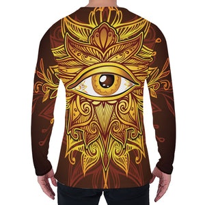 Gold All Seeing Eye Print Men's Long Sleeve T-Shirt