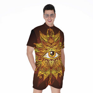 Gold All Seeing Eye Print Men's Rompers