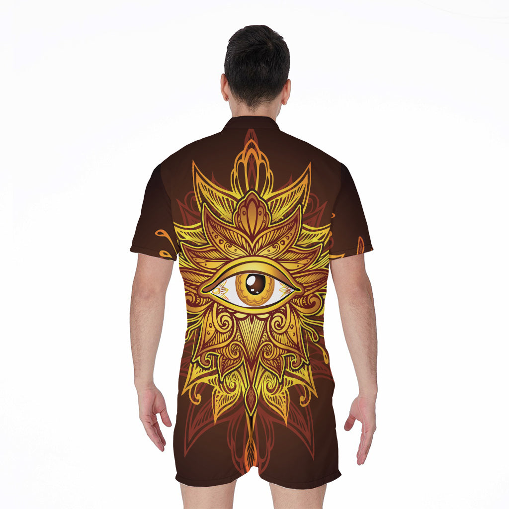 Gold All Seeing Eye Print Men's Rompers