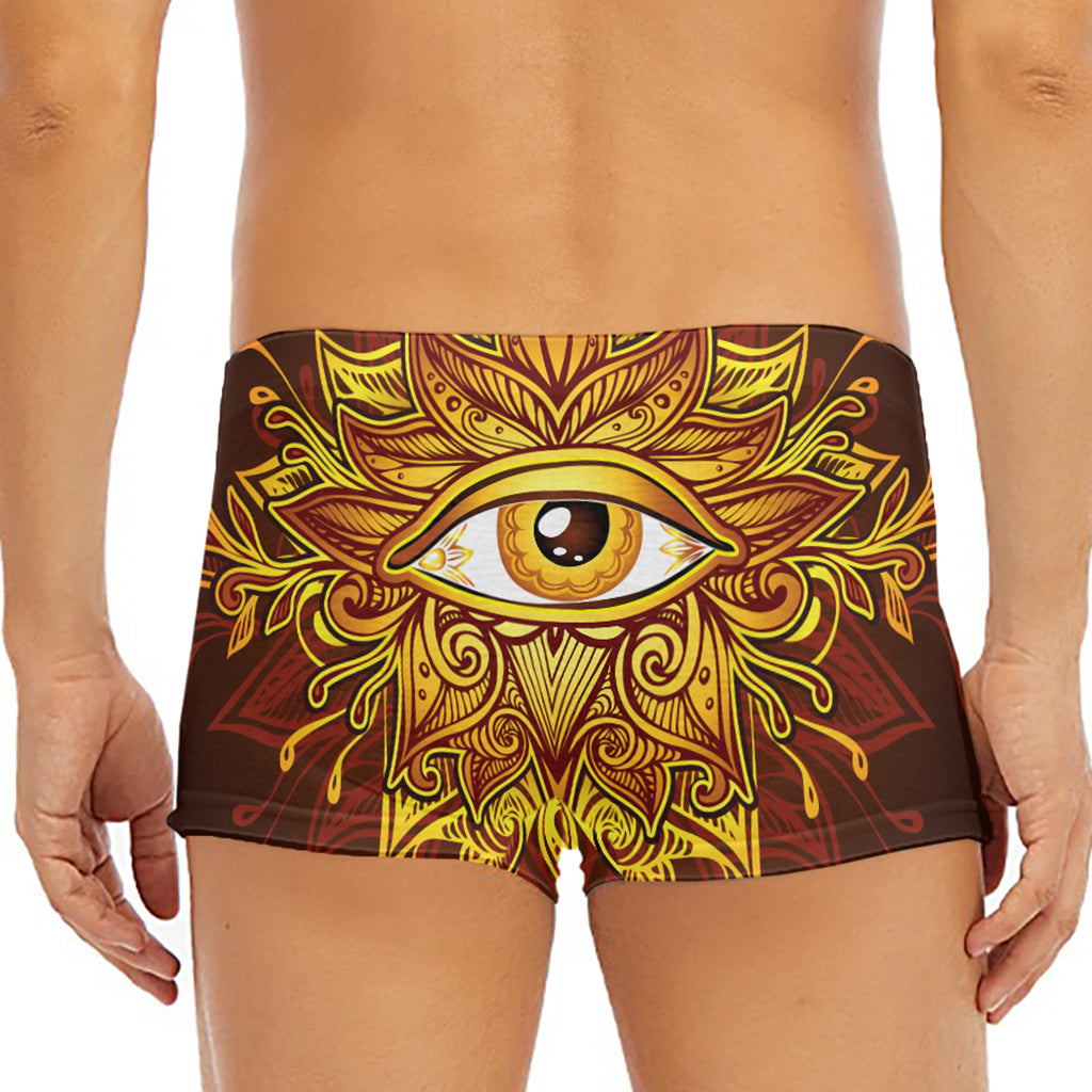 Gold All Seeing Eye Print Men's Short Boxer Briefs
