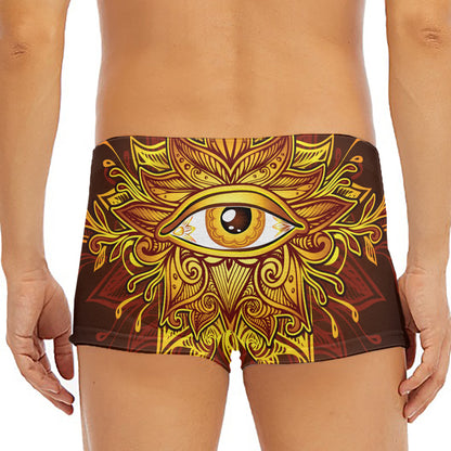 Gold All Seeing Eye Print Men's Short Boxer Briefs