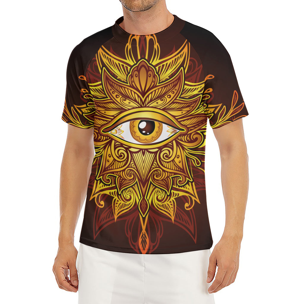 Gold All Seeing Eye Print Men's Short Sleeve Rash Guard