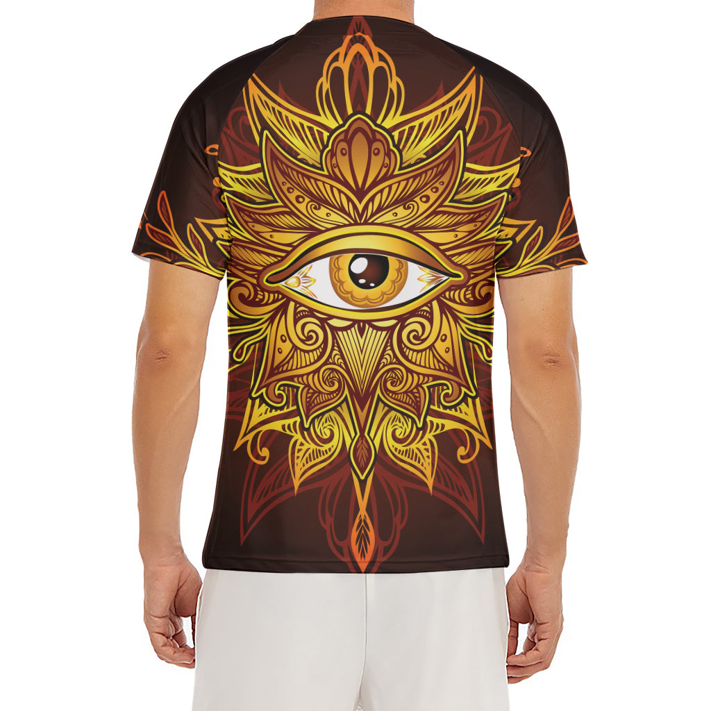 Gold All Seeing Eye Print Men's Short Sleeve Rash Guard