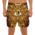 Gold All Seeing Eye Print Men's Split Running Shorts