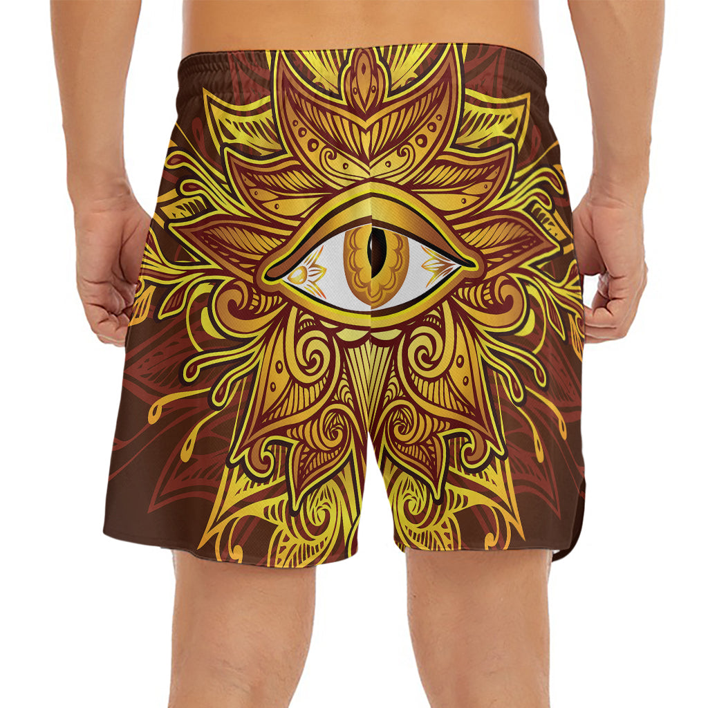 Gold All Seeing Eye Print Men's Split Running Shorts