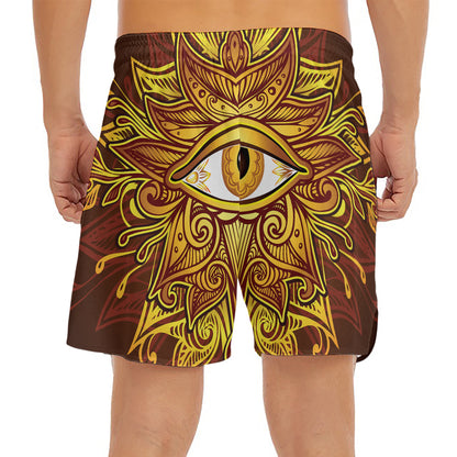 Gold All Seeing Eye Print Men's Split Running Shorts