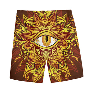 Gold All Seeing Eye Print Men's Sports Shorts