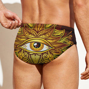 Gold All Seeing Eye Print Men's Swim Briefs