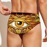 Gold All Seeing Eye Print Men's Swim Briefs