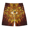 Gold All Seeing Eye Print Men's Swim Trunks