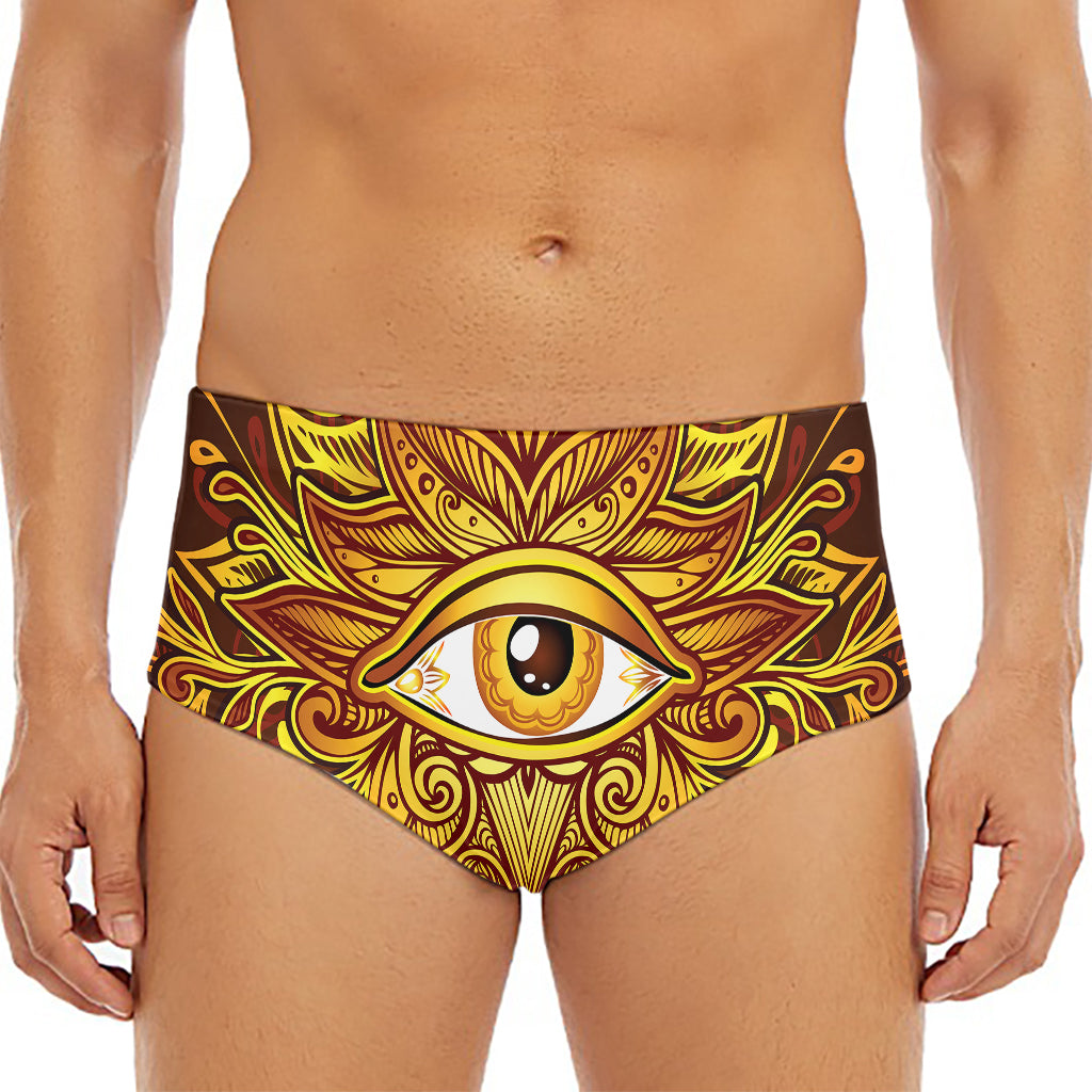 Gold All Seeing Eye Print Men's Triangle Swim Briefs