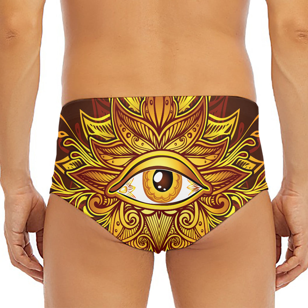 Gold All Seeing Eye Print Men's Triangle Swim Briefs