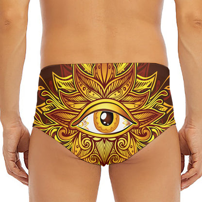 Gold All Seeing Eye Print Men's Triangle Swim Briefs