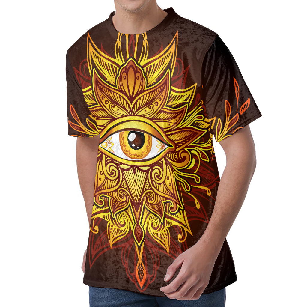 Gold All Seeing Eye Print Men's Velvet T-Shirt