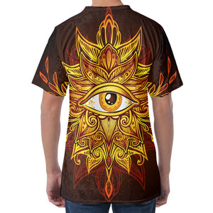 Gold All Seeing Eye Print Men's Velvet T-Shirt