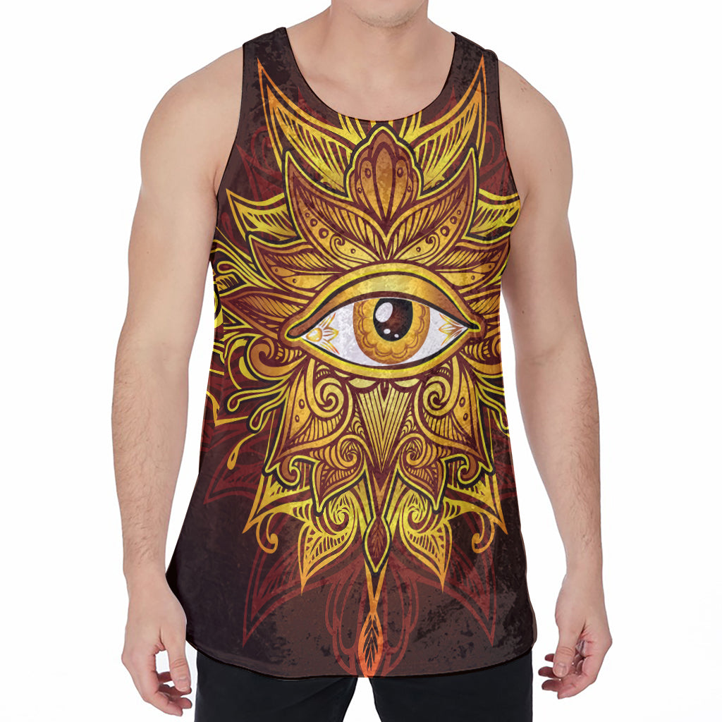 Gold All Seeing Eye Print Men's Velvet Tank Top