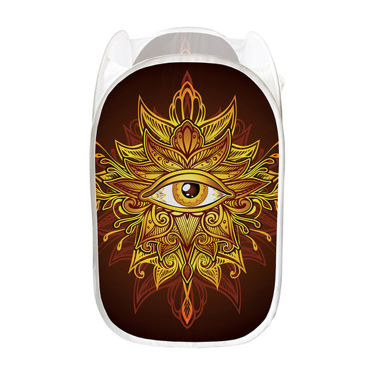 Gold All Seeing Eye Print Mesh Laundry Hamper