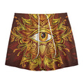 Gold All Seeing Eye Print Mesh Shorts