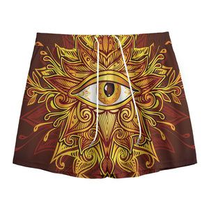 Gold All Seeing Eye Print Mesh Shorts