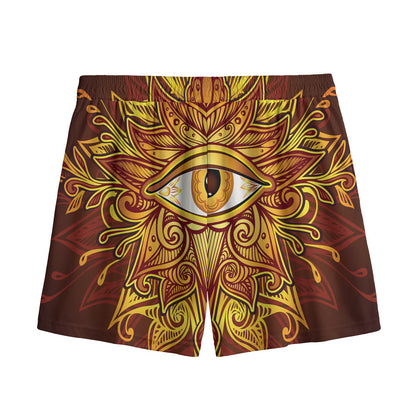 Gold All Seeing Eye Print Mesh Shorts
