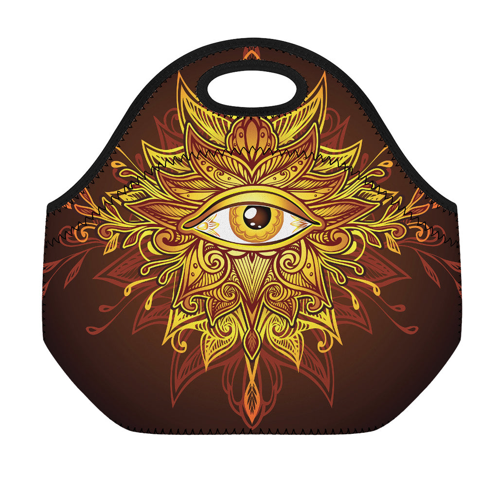 Gold All Seeing Eye Print Neoprene Lunch Bag