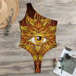 Gold All Seeing Eye Print One Shoulder Bodysuit