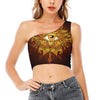 Gold All Seeing Eye Print One Shoulder Crop Top