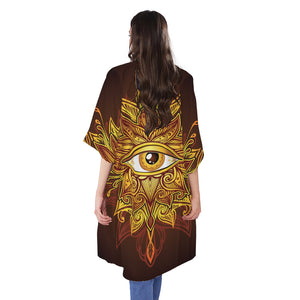 Gold All Seeing Eye Print Open Front Beach Cover Up