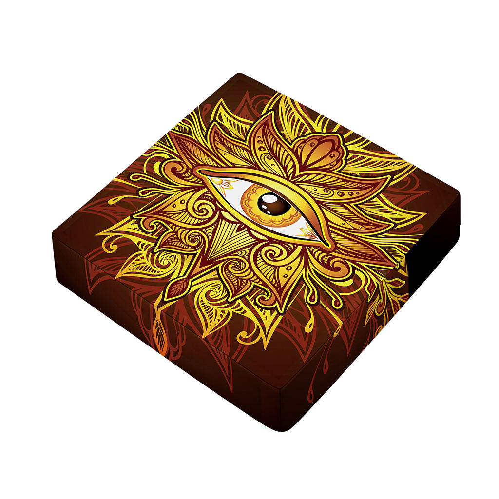 Gold All Seeing Eye Print Outdoor Seat Cushion Cover