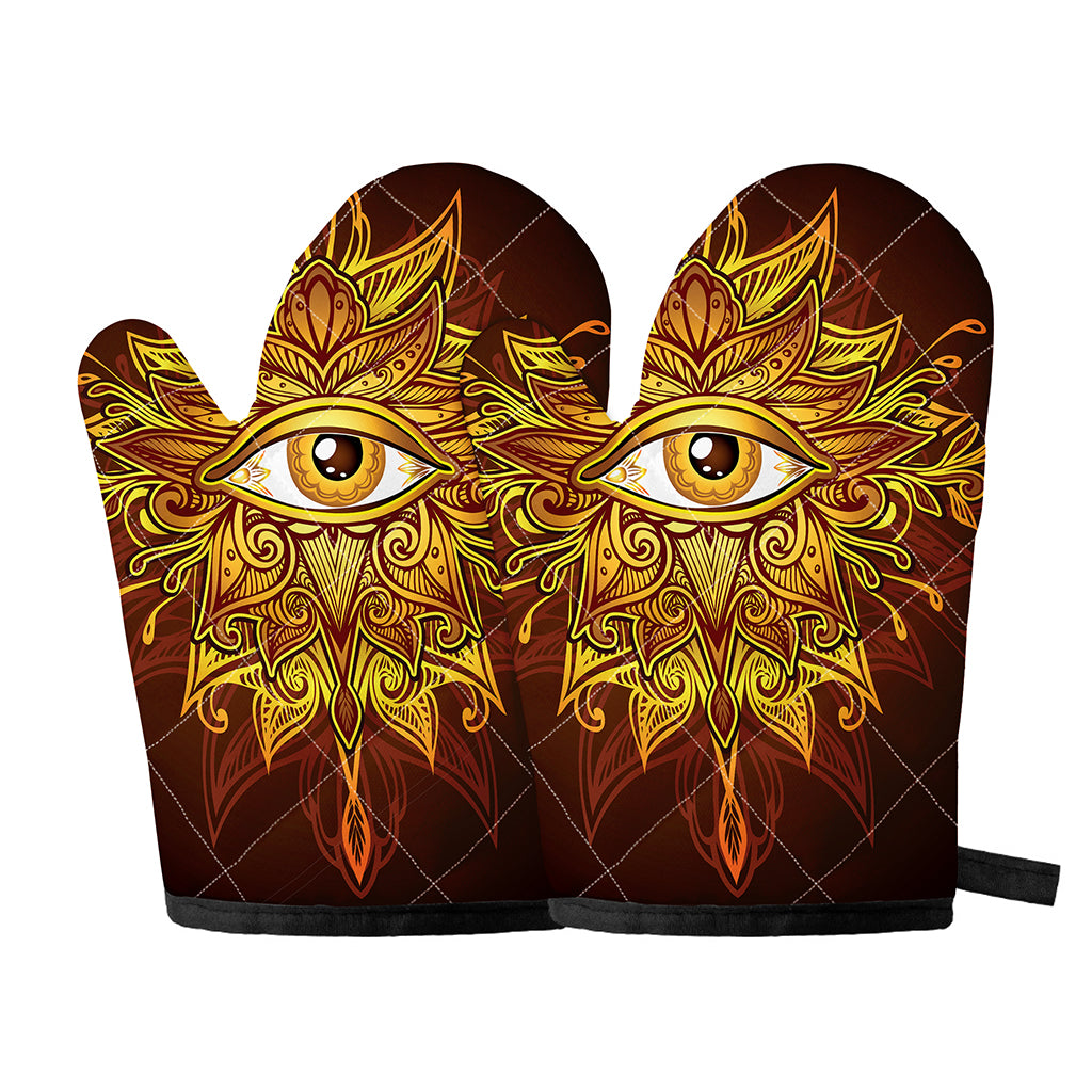 Gold All Seeing Eye Print Oven Mitts