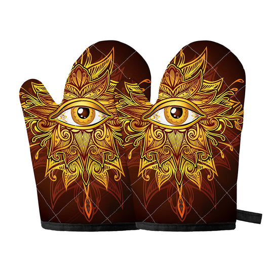 Gold All Seeing Eye Print Oven Mitts