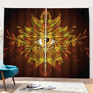 Gold All Seeing Eye Print Pencil Pleat Curtains