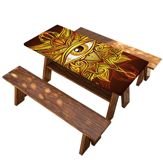 Gold All Seeing Eye Print Picnic Table Cover