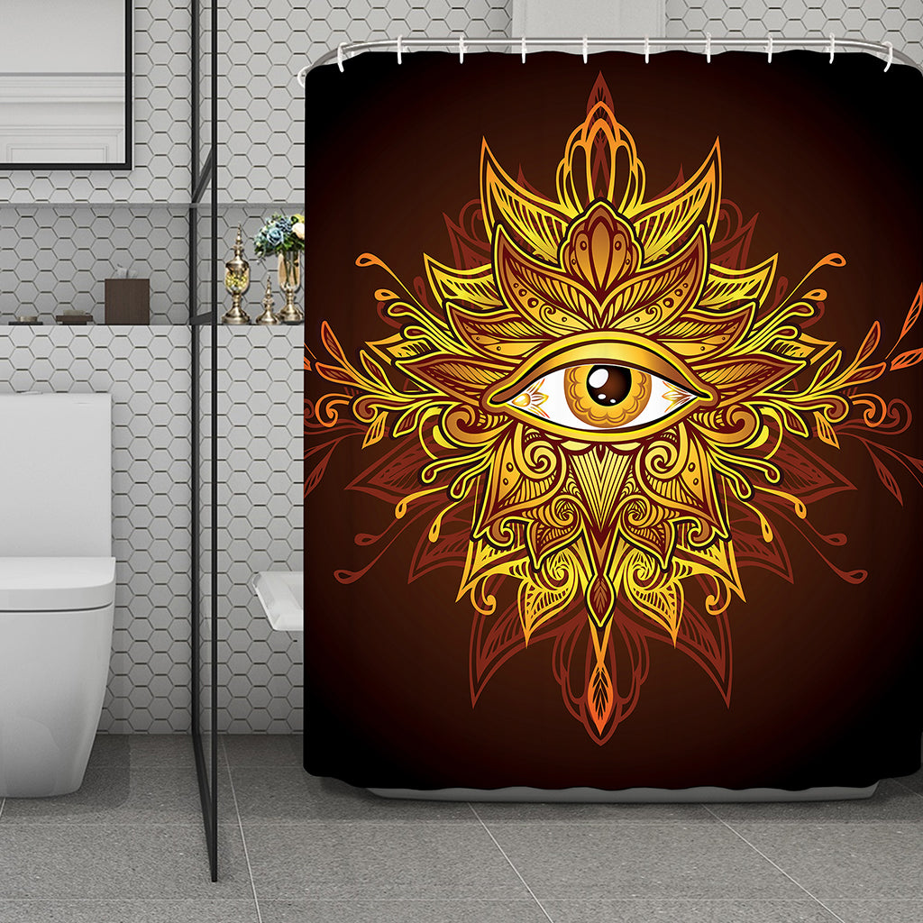 Gold All Seeing Eye Print Polyester Shower Curtain