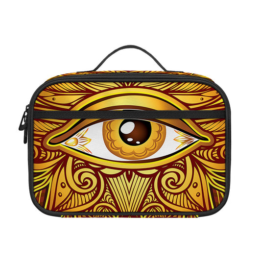 Gold All Seeing Eye Print Portable Lunch Bag