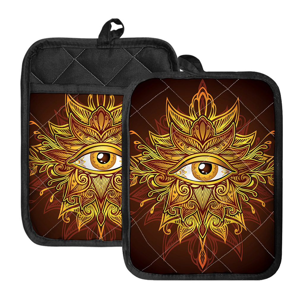 Gold All Seeing Eye Print Pot Holders With Pocket